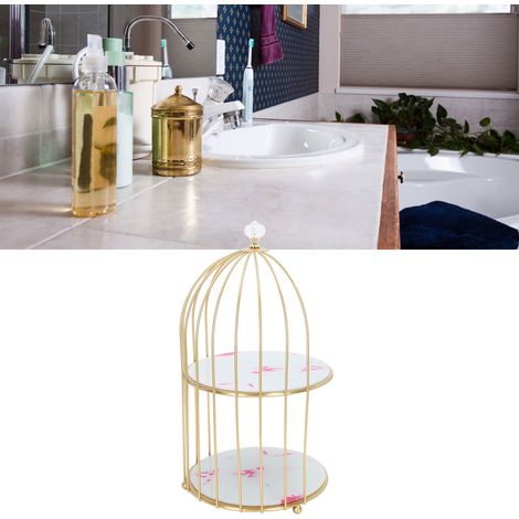 Meuble-lavabo double couche doré, rangement pour toilettes, étagère en forme de cage à oiseaux, motif pierre rose (1/5)