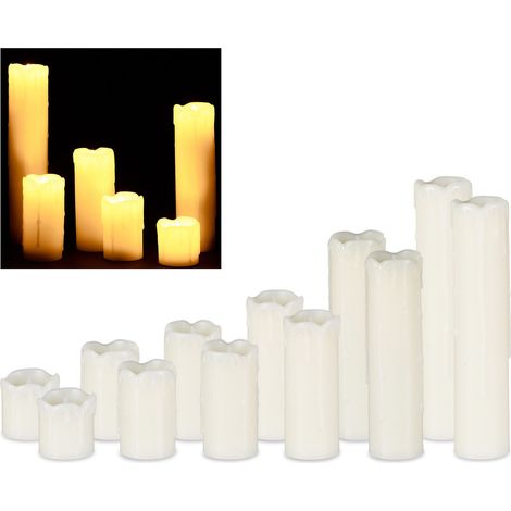 12x Candele a LED, Set di Candeline in Cera Vera senza Fiamma, Luce Tremolante Elettrica, Batterie, Ø 5 cm,crema