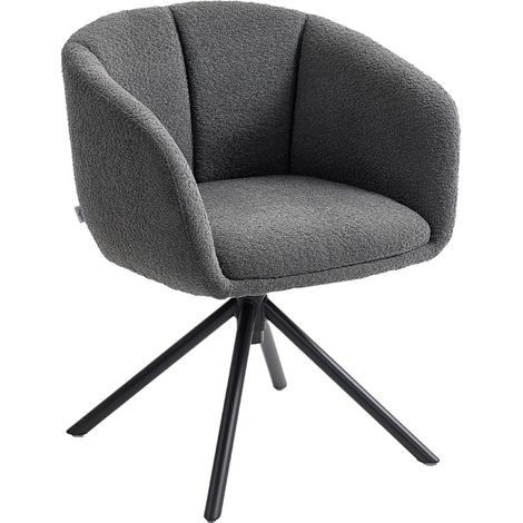 Sillón giratorio tapizado en gris oscuro con asiento envolvente y patas metálicas (1/5)