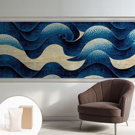 Papier peint avec colle pour décoration moderne de salon chambre à coucher cuisine et bureau Facile Vagues bleues 250x104 cm (1/5)