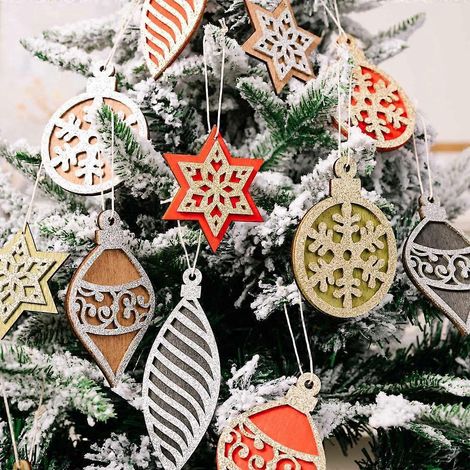 16 décorations de Noël suspendues en bois, cadeau idéal pour les enfants pendant les fêtes. (1/4)