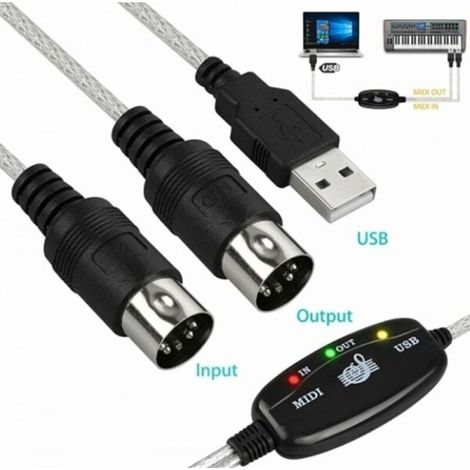 Câble convertisseur MIDI USB entrée/sortie pour PC vers clavier musical, adaptateur noir, taille unique. (1/5)