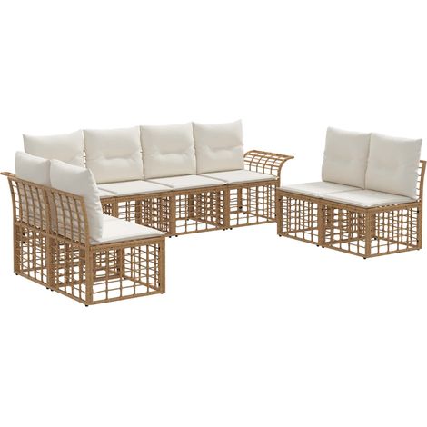 Outdoor-Sofagarnitur 8 pcs Natürlich und Cremweiß Polyester vidaXL
