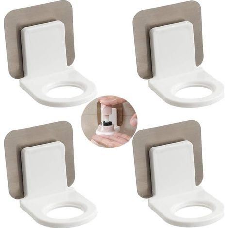 Support pour flacon distributeur à pompe, porte-gel hydroalcoolique, autocollant mural, porte-flacon de gel douche, crochet pour désinfectant, ensemble de 4 pièces (1/4)