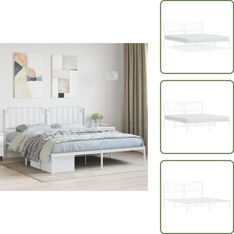The Living Store Bettgestell mit Kopfteil Metall Weiß 160x200 cm - Metallbett (1/5)