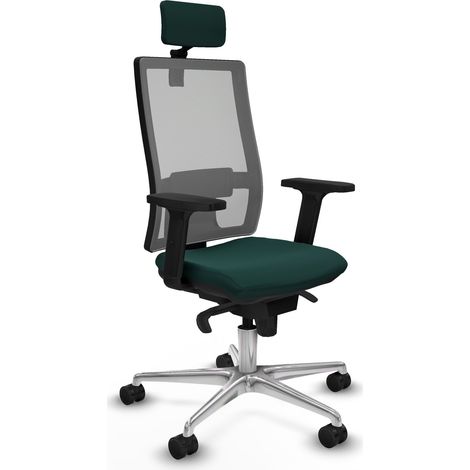 Horna sincro malla gris similpiel verde botella brazos 2D base aluminio cabecero 2D ruedas 65mm nailon (1/5)