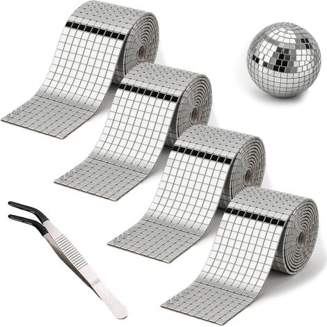 6400 Pièces Mosaique Miroir Autocollant avec pinces à épiler 5X5mm Miroirs Auto Adhésifs Carreaux de Mosaïqu Autocollant Disco, pour DIY Bain Cuisine Bar Décoration Intérieure Fête (Argent) (1/5)