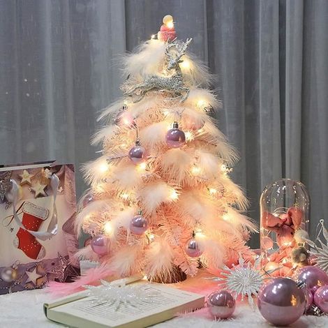 Rose Mini Sapin De Noël,Moelleux Plume Arbre De Noël Chambre d\'enfants Fenêtre Décor De Noël,Petit Table Sapin De Noël avec L[O1400] (1/4)