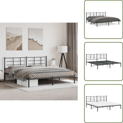 Cadre de lit métal sans matelas avec tête de lit noir 193x203cm - Cadre De Lit - Lit Double - Lit Metal - Lit Avec Têtedé Lit - Sommier (1/5)
