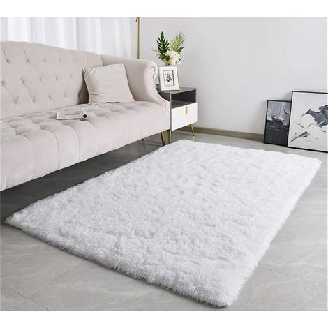 Modern Fluffy Living Room Soft Rugs Suitable for Children's Bedroom Home Decor Bedroom Interior Decoration Ultra Soft Carpet (White, 160x200cm) (1/5)