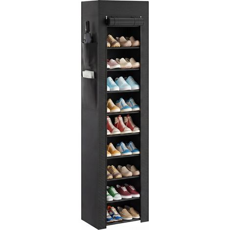 Étagère à Chaussures 20 Paires 10 Niveaux, Range-Chaussures en Métal avec Housse Anti-Poussière, Noir (1/5)