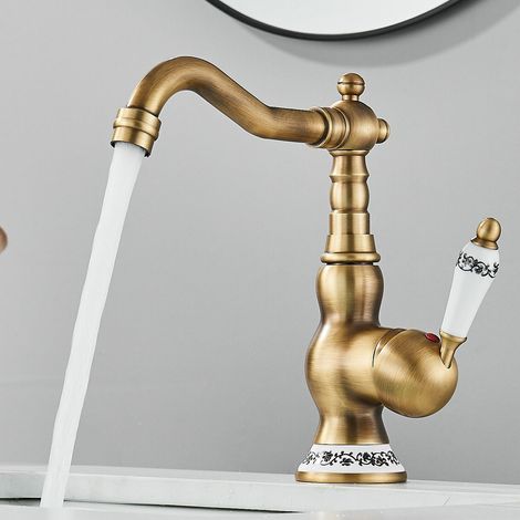 Suguword – Mitigeur de lavabo en laiton or brossé – Bec pivotant 360° – Anti-corrosion – Bulleur économiseur d'eau – Installation facile (1/5)