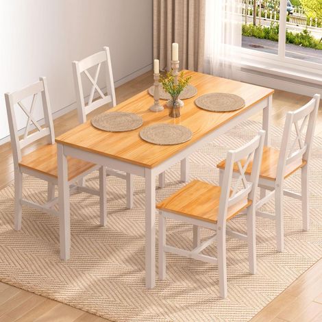 Ensemble table et 4 chaises bois naturel et blanc gain de place (1/5)