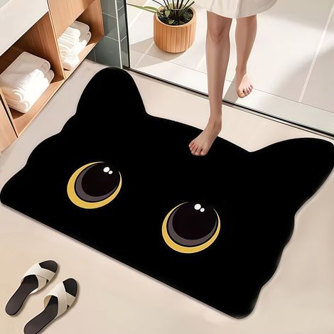 Tappetino da bagno ad asciugatura rapida con fango di diatomee e gatto nero, antiscivolo, assorbente, lavabile, in poliestere con retro in gomma (decorazione di Halloween/Natale) (1/5)