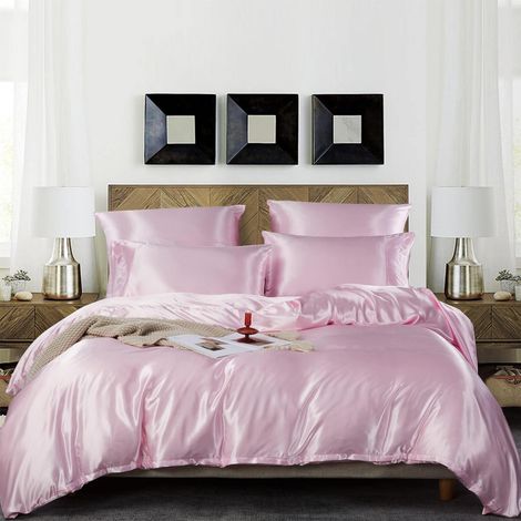 Bettwäsche-Set 3-teilig Mikrofaser-Satin 200x220cm Rosa mit Reißverschluss
