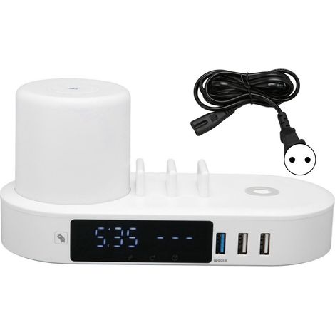 Horloge Chargeur Sans Fil Multifonction, 6 Ports USB, Lampe de Nuit Colorée, Contrôle Tactile, Charge Rapide 100V‑240V Prise UE (1/5)