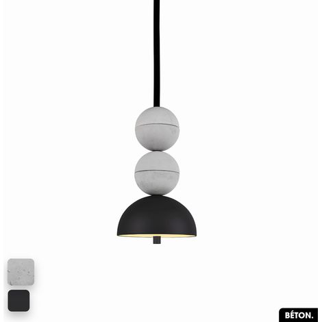 Lampe de suspension en béton - BOSFOR CONCRETE BLANC - NOIR 2 BALLES LED 14W (1/3)