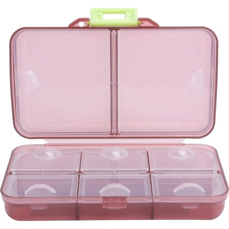 Boîte à pilules portable 8 compartiments avec couvercles hermétiques, organisateur de médicaments, étui de rangement rouge vin (1/5)