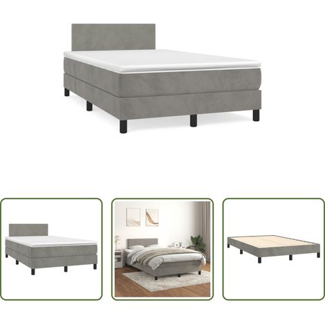 Samtbett - Boxspringbett mit Matratze Hellgrau 120x190 cm Samt (1/5)