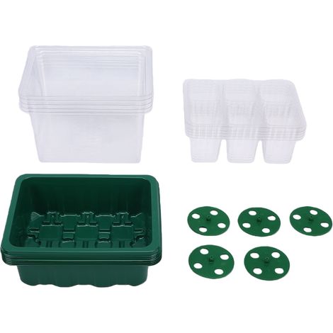 Plateau de germination pour semis, 6 alvéoles, respirant, visible, réutilisable, germination optimisée, vert, lot de 5 (1/5)
