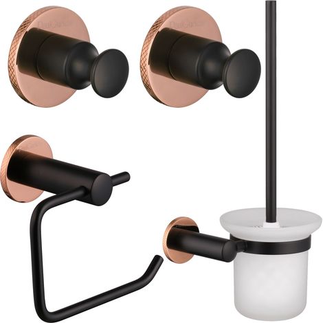 PaulGurkes Bad-Accessoires Set Matt-Schwarz Rosé-Gold 2x Haken Bürste WC-Papierhalter (1/5)