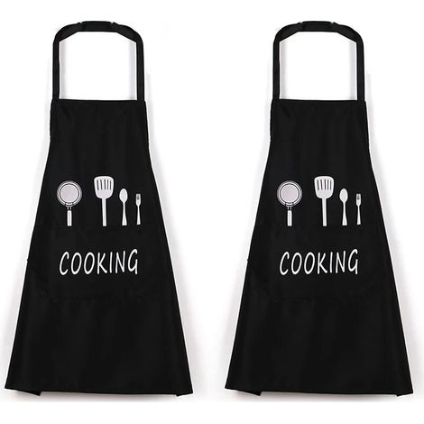 2 Pièces Tablier Noir Tablier Cuisine Homme Tablier Étanche Avec Poches Tabliers Pour la Cuisine Restaurant Travail BBQ Jardinage Artisanat Cuisson Noir (1/5)