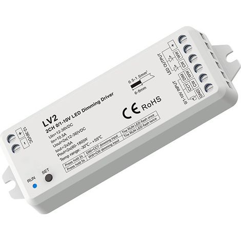 12-36V DC Dimmable Constant Voltage Controller, 2 Channels 5A, 2 Channels 0/1-10V, LV2