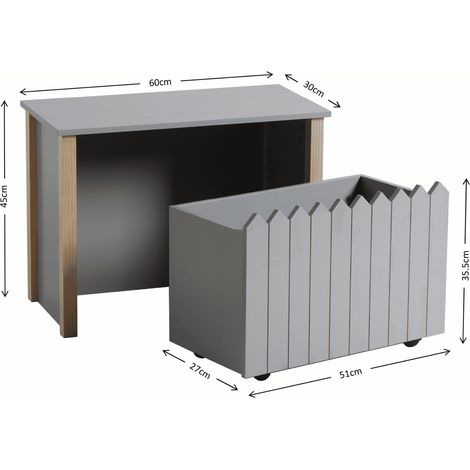 Ziggy Kids Toy Box Storage Bench Seat Ottoman Nursery Bedroom Furniture Grey