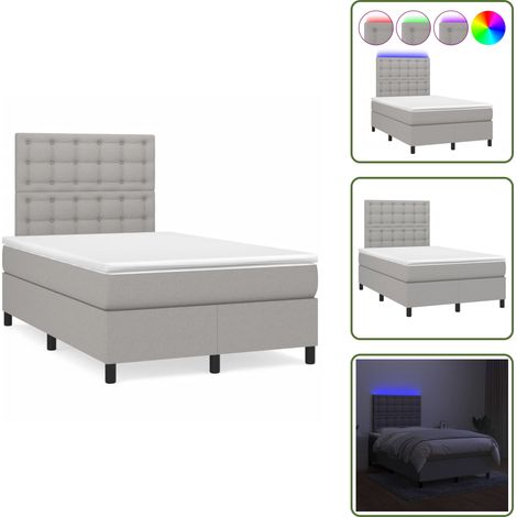 Sommier à lattes de lit matelas LED gris clair 120x190 cm tissu - Sommier Tapissier - Lit Double - Matelas Led - Éclairage Led - Têtière Ajustable (1/5)