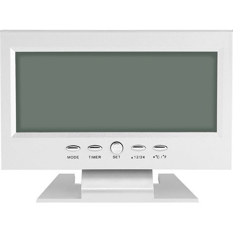 Réveil de bureau avec capteur de son numérique LCD, avec calendrier et affichage de la température, argent