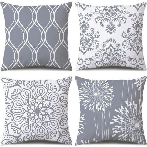 Lot de 4 housses de coussin décoratives, gris et blanc, modernes et simples, carrées (gris et blanc, 45,7 x 45,7 cm)