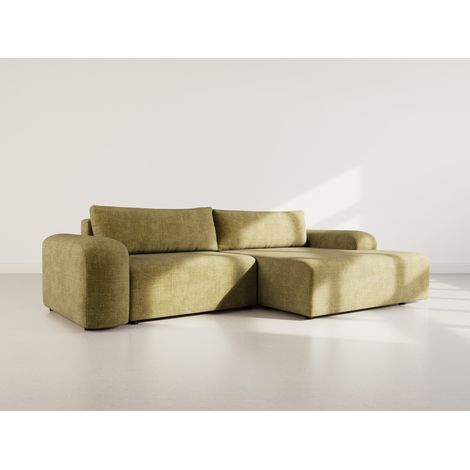 Rebecca - canapé d'angle droit 4 places convertible avec coffre en velours texturé - vert olive (1/5)