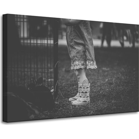 Leinwanddruck: Schwarze und weiße Gummistiefel, 90 x 60 cm
