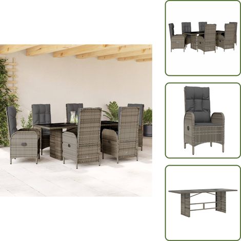 The Living Store Ensemble à manger de jardin et coussins 7 pcs gris rotin - Chaise de jardin (1/5)