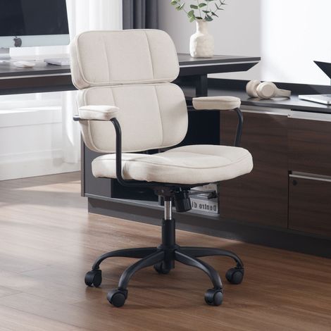 Wahson Chaise de Bureau Moderne en Chenille, Chaise Bureau à roulettes Avec Coussin Confortable Fauteuil de Bureau Pivotante et Réglable pour Chambre, Beige (1/5)