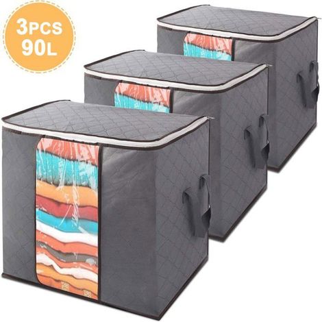 Grand sac rangement 90L avec zip – Tissu épais, respirant, pliable – Sous lit – Vêtements (1/4)