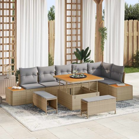 Salon de Jardin 9 Pièces en Rattan Synthétique Modulable avec Rangement Beige et Gris Clair - PANGIVO (1/5)