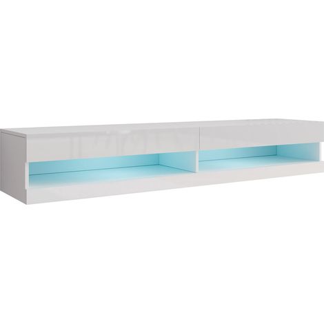 Meuble TV Venenou 120, Blanc + Blanc brillant, Le nombre de portes: 2, Nombre de tiroirs: 0, 180x30x40cm, LED (1/6)