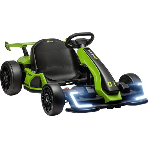 Kart électrique pour enfants de 6 à 12 ans, 24V 6-12 km/h avec siège réglable, 2 moteurs, kart de drift avec klaxon, lumières et musique, vert (1/5)