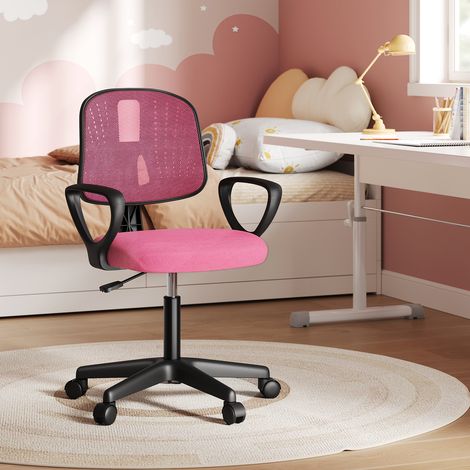 Klihome Kinderschreibtischstuhl, Bürostuhl Kinder ergonomisch, Kinder Schreibtischstuhl höhenverstellbar, Kinderstuhl mit Rollen Armlehnen, atmungsaktive Netzstoff-Rückenlehne, Rosa (1/5)