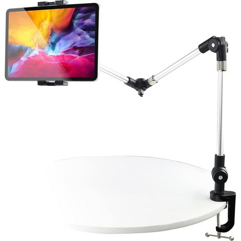 Support pour tablette avec bras métallique long, support pliable et réglable en aluminium pour iPad Pro 12,9 pouces, iPad Air Mini, Galaxy Tabs et iPhone 4-13 pouces (1/5)