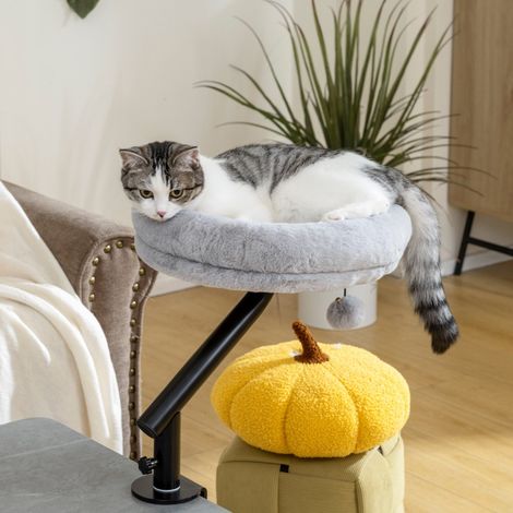 Lit de bureau pour chat rotation 360° hauteur réglable,fauteuil amovible lavable en machine,pour chats de moins de 6 kg,gris.