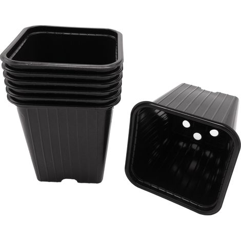 Lot de 7 pots horticoles carrés 9.5x9x9 cm – Avec trous de drainage pour semis – Pour culture en intérieur et extérieur – Nature