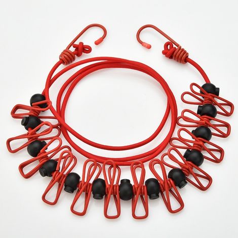Tendedero extensible y portátil, ideal para secar la ropa en interiores o durante acampadas (rojo, 1 unidad). (1/5)