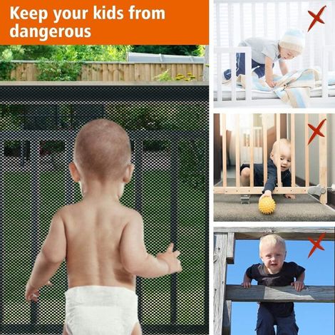 Filet de Sécurité pour Enfants, Bébé Filet de Protection pour Balcon et Escalier, 300Lx90H CM Robuste Réglable Clôture D'escalier Barriere de Securite en Maille pour Chat et Jouet, Noir - RWBarrière d (1/4)