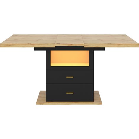 Ausziehbarer Esstisch 110 bis 140 x 80 x 75 cm aus MDF und Metall mit LED und 2 Schubladen MODENUIT (1/5)