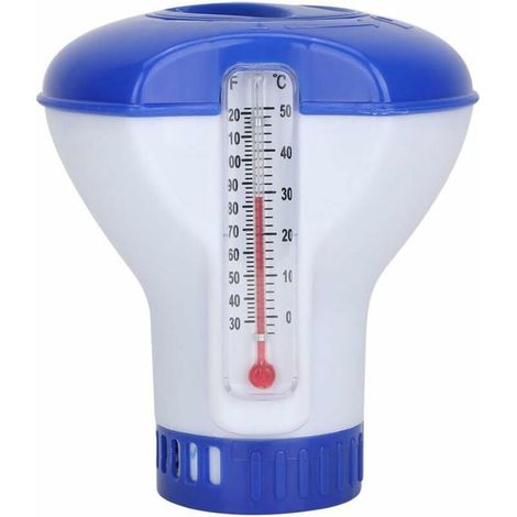 Flotteur de chlore de piscine pour pastilles de chlore, diffuseur de chlore flottant avec thermomètre d'eau de piscine, flotteur de pastilles de chlore de piscine durable, adapté au nettoyage des pisc (1/5)