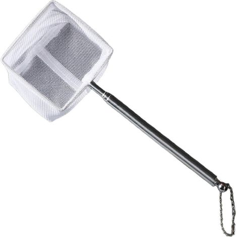 Épuisette rétractable pour la pêche et les crevettes, adaptée aux aquariums, manche en acier inoxydable, facile à nettoyer, ouverture évasée carrée blanche multicolore. (1/5)