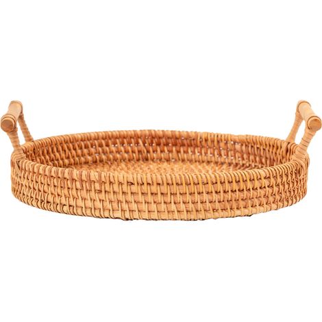 Corbeille Ronde en Rotin Tressé à Main pour Pain, Fruits et Desserts, Plateau de Service avec Poignées, Diamètre 22cm (1/5)