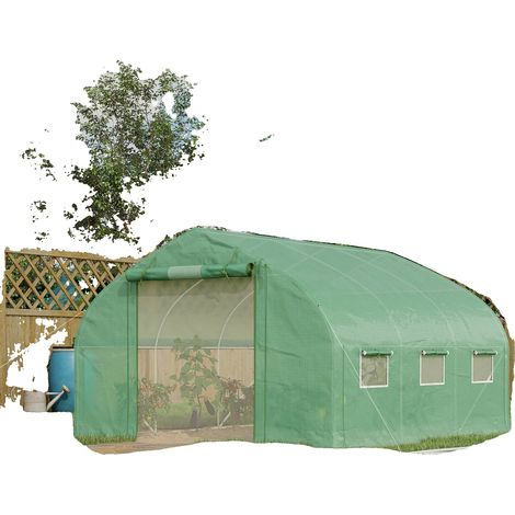 Invernadero, puerta enrollable, 6 ventanas, verde, 347 x 300 x 200 cm (1/5)